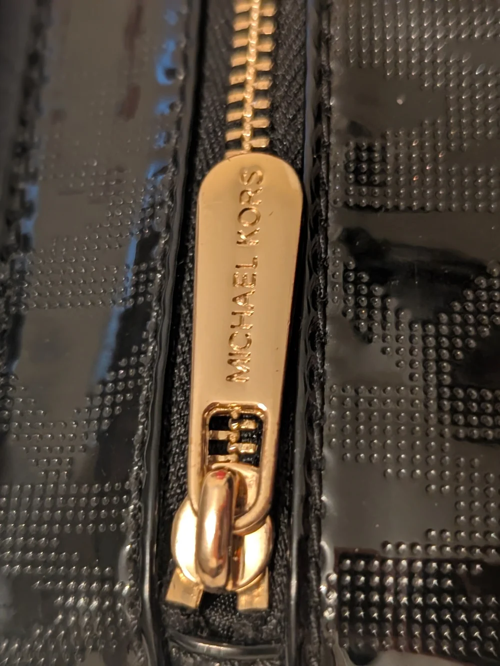 Michael Kors Black Patent Shoulder Bag with Gold Hardware
